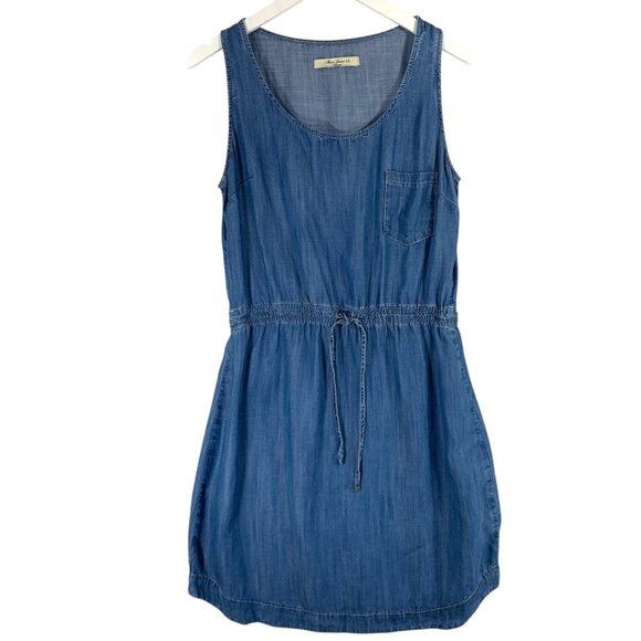 sleeveless Denim Dress - Medium Blue tie waist rounded hem sz small MAVI - Picture 14 of 16